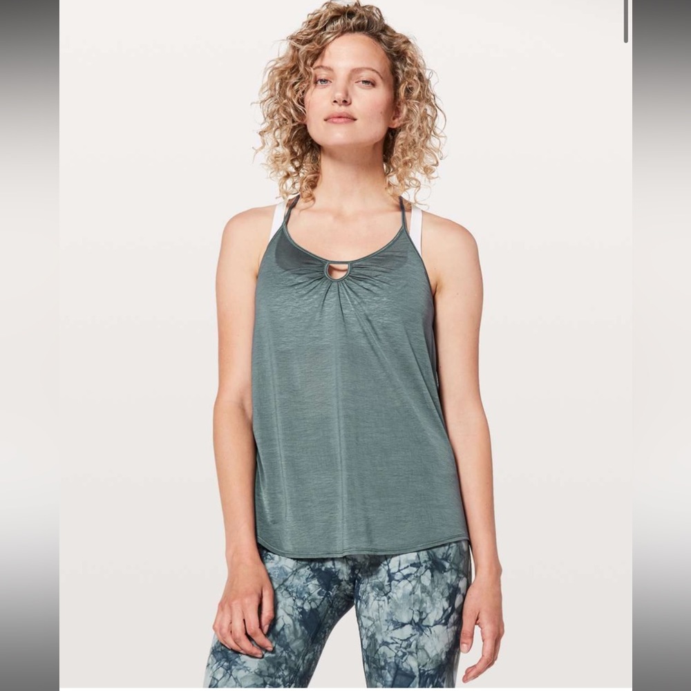 Lululemon Tighten Up Tank Sea Steel Green Flowy Comfy Tank Top Athletic Sport - Picture 1 of 9